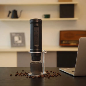 YomiNobo espresso machine stand in use on kitchen counter