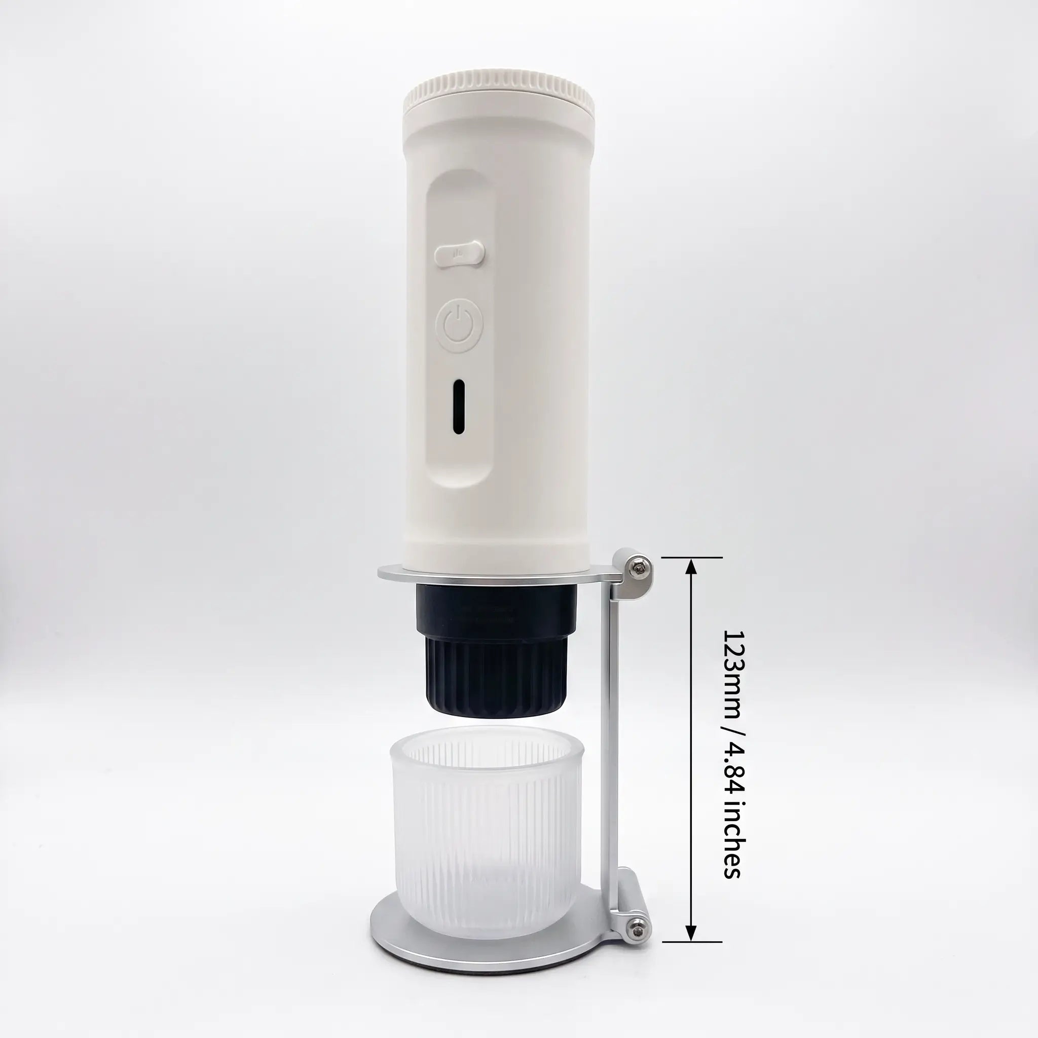 YomiNobo portable espresso machine mounted on foldable metal stand
