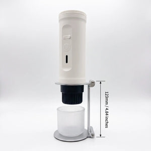 YomiNobo portable espresso machine mounted on foldable metal stand