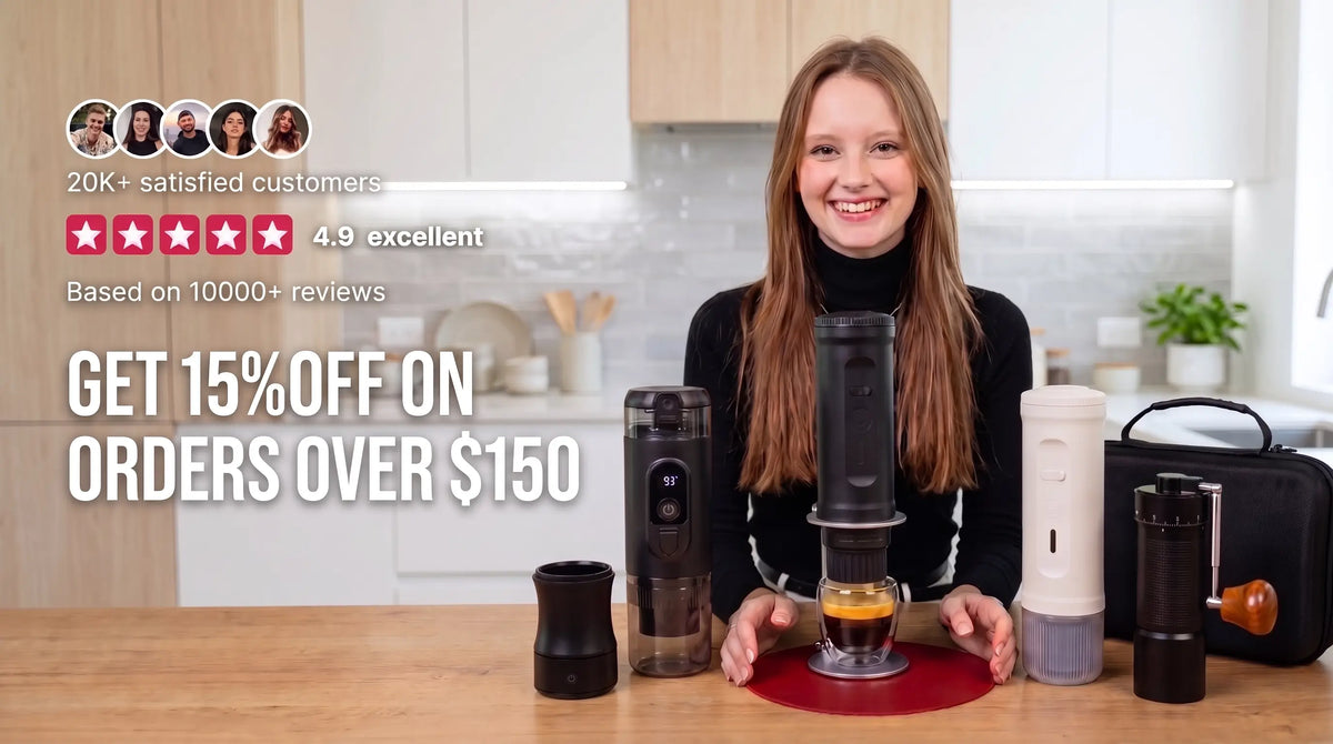 YomiNobo portable espresso machine collection displayed on kitchen counter